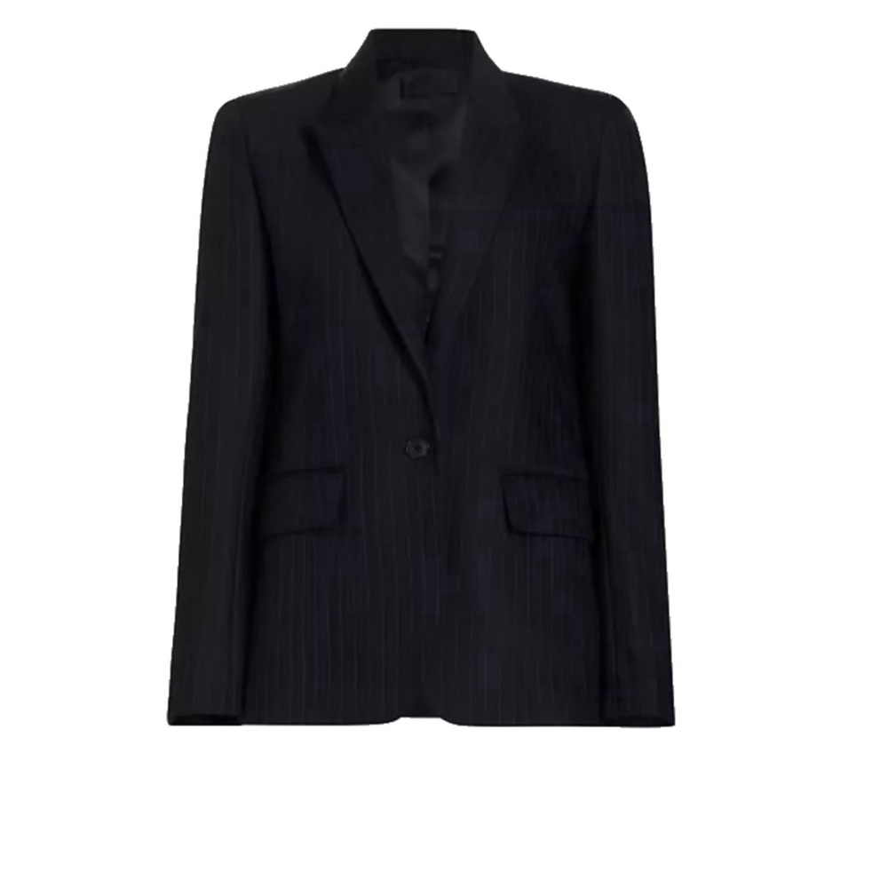 Mango Black Pinstripe Single-Button Blazer